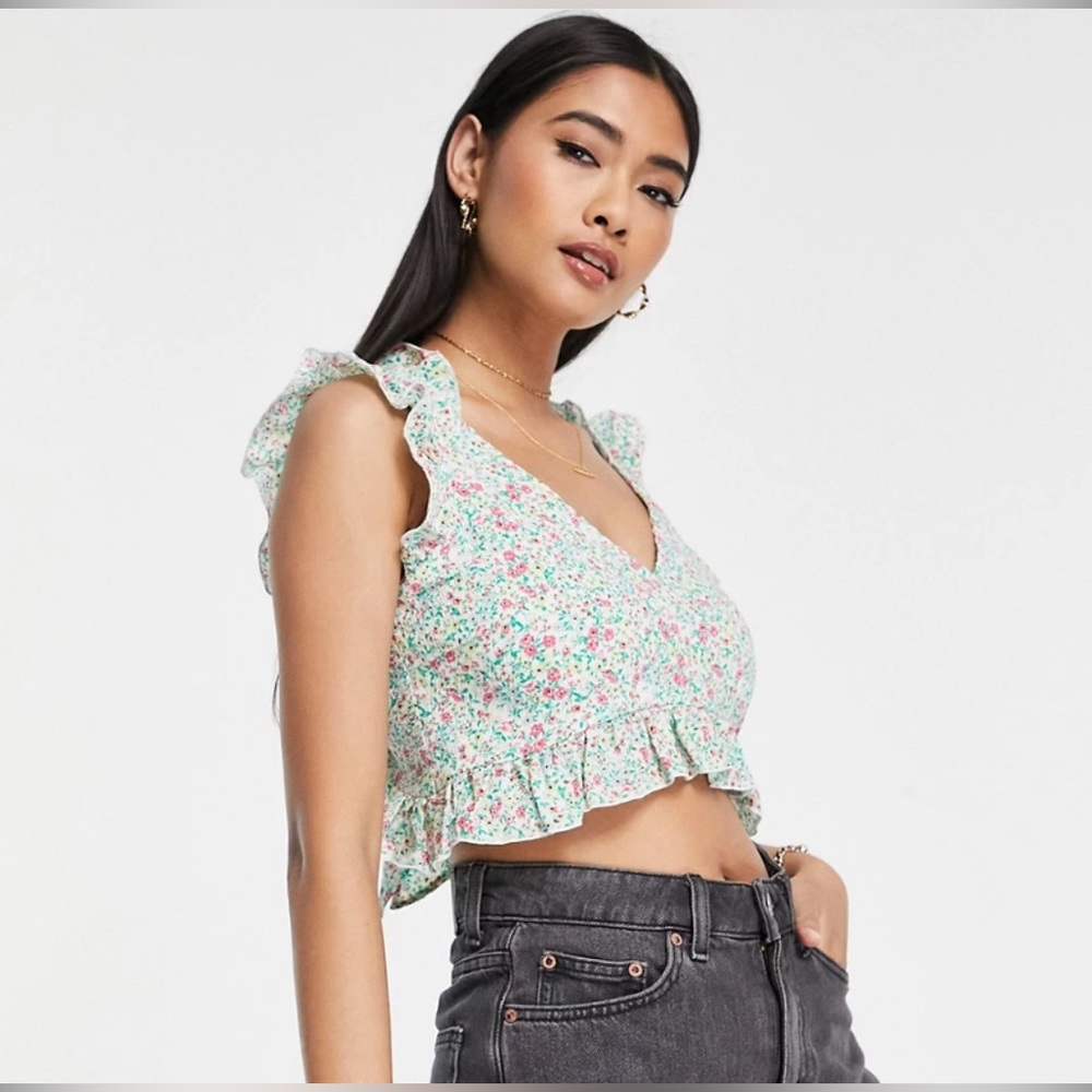 Vero Moda pink, green, and yellow floral tied blouse! WORN ONCE!